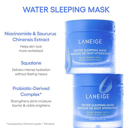 LANEIGE Icons To Go Set: Cream Skin, Water Bank Cream, Lip Sleeping Mask, Water Sleeping Mask, Travel Size, Full Size, Hydrate, Barrier-Boosting