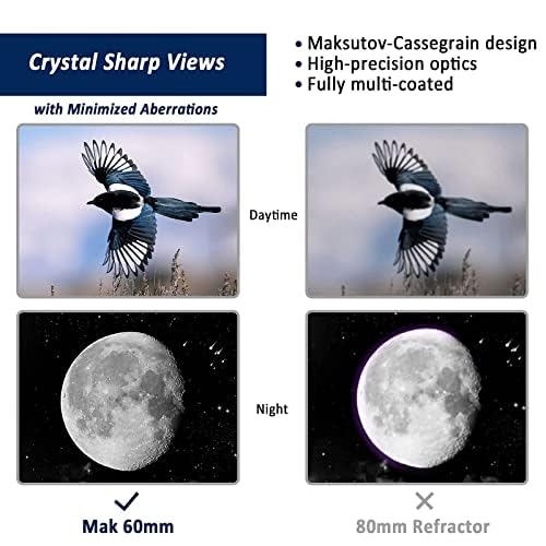 Maksutov-Cassegrain Telescope, Mak60 Telescopes for Kids Adults 750x60mm, Compact Portable for Travel, Beginner Astronomy Telescope with Adjustable Tripod Finderscope and Phone Adapter