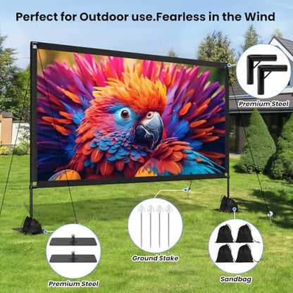 120inch Projector Screen with Stand: Portable Projector Screen Outdoor Indoor Front/Rear16:9 4K HD with Carry Bag Sandbag- Movie Screen for Backyard Moive Night, Camping, Theater