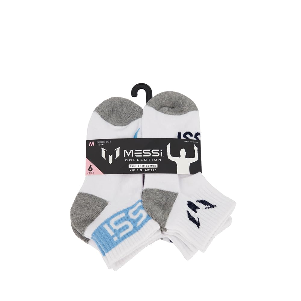 Messi Boys Lifestyle Ankle Socks, 6-Pack Kids Socks, Soft & Stretchy, Comfortable, White