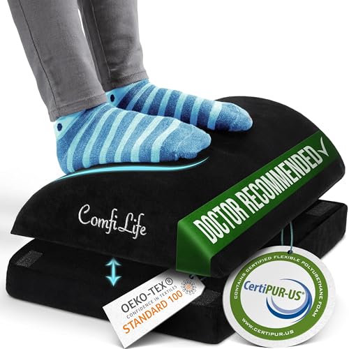 ComfiLife Foot Rest for Under Desk at Work - Adjustable Height Memory Foam Foot Stool for Under Desk, Office Chair & Gaming Chair - Ergonomic Footrest for Back & Hip Pain Relief (Black)