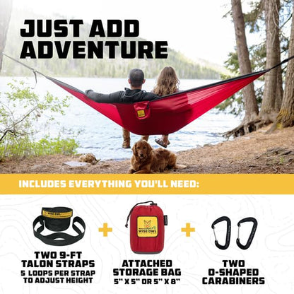 Wise Owl Outfitters Hammock for Camping Double Hammocks Gear for The Outdoors Backpacking Survival or Travel - Portable Lightweight Parachute Nylon DO Charcoal Rose