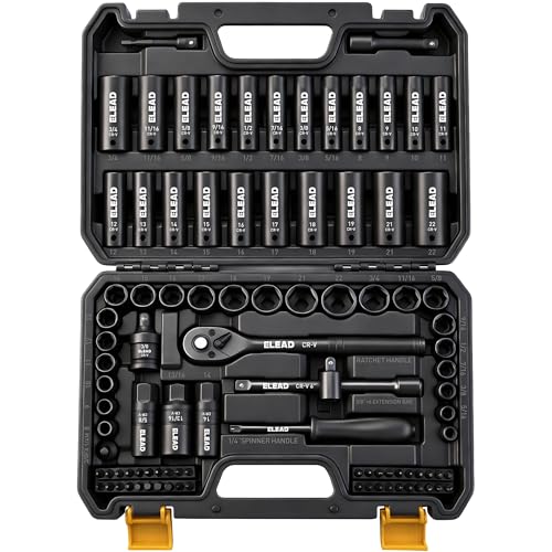 96-Piece 3/8" Drive Impact Socket Set, SAE(5/16 to 3/4-Inch) & Metric(8-22mm), Standard & Deep Sockets, Ratchet Handle, Bit Set, Universal Joint, Extension Bar, Adapters, Spark Plug Sockets