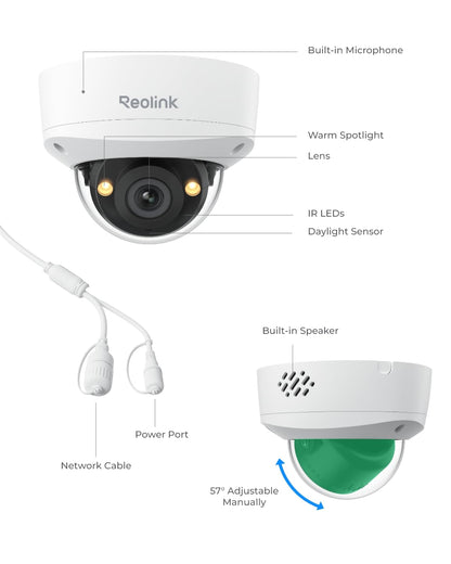REOLINK 5MP Outdoor Security IP Camera, Turret Surveillance PoE with 2.8mm Lens,130° Diagonal,IK10 Vandal Proof,Smart Detection,Color Night Vision,2-Way Talk,IP67 Weatherproof,RLC-540A