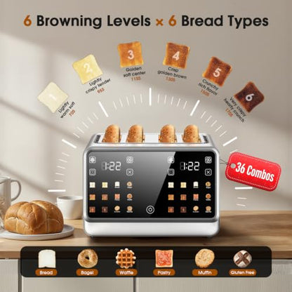 4 Slice Toaster, Wide Slots, Dual Touchscreens, Single Slice & Bagel Modes