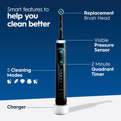 Oral-B Genius X Limited Rechargeable Electric Powered Toothbrush, Black with 1 Brush Head and Travel Case - Pressure Sensor to Protect Gums - 5 Cleaning Settings - 2 Minute Timer - App Tracking