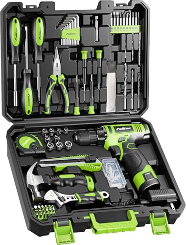 PULITUO Drill Set, 149-Piece Home Tool Set with Green 12V Cordless Drill, Tool Box, Hand Tool Kits for Women & Men and DIY Enthusiasts, for Home Improvement