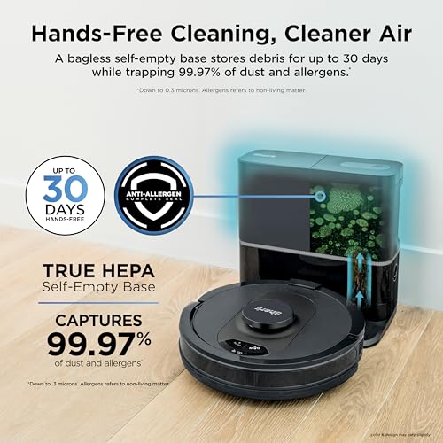 Shark AV2501S AI Ultra Robot Vacuum, with Matrix Clean, Home Mapping, 30-Day Capacity HEPA Bagless Self Empty Base, Perfect for Pet Hair, Wifi, Dark Grey