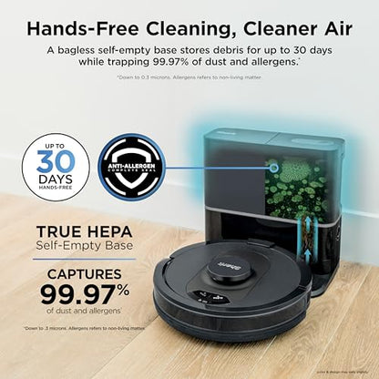 Shark AV2501S AI Ultra Robot Vacuum, with Matrix Clean, Home Mapping, 30-Day Capacity HEPA Bagless Self Empty Base, Perfect for Pet Hair, Wifi, Dark Grey