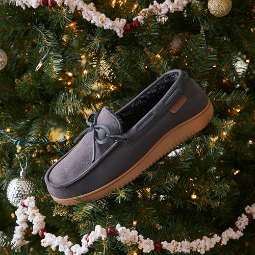 Dearfoams Men's Indoor Outdoor Breathable Pierce Moccasin Slipper, Black, 11-12