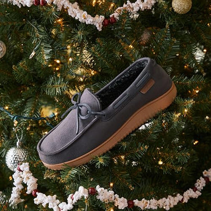 Dearfoams Men's Indoor Outdoor Breathable Pierce Moccasin Slipper, Black, 11-12