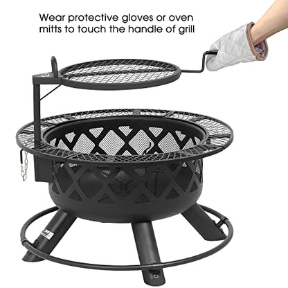 BALI OUTDOORS Wood Burning Fire Pit with Quick Removable Cooking Grill, Black, 32in