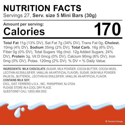 Kinder Chocolate Mini, 29.2 oz Bulk Pack, Up to 138 Minis, Milk Chocolate Bar with Creamy Milky Filling, Individually Wrapped Candy
