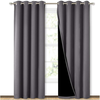 NICETOWN Grey Full Shade Curtain Panels, Pair of Energy Smart & Noise Blocking Out Blackout Drapes for Dining Room Window, Thermal Insulated Guest Room Lined Window Dressing(Gray, 52 x 84 inch)