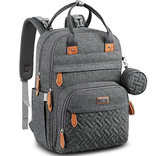 BabbleRoo Diaper Bag Backpack - Multi function Waterproof Diaper Bag, Travel Essentials Baby Tote with Changing Pad, Stroller Straps & Pacifier Case - Unisex, Dark Gray