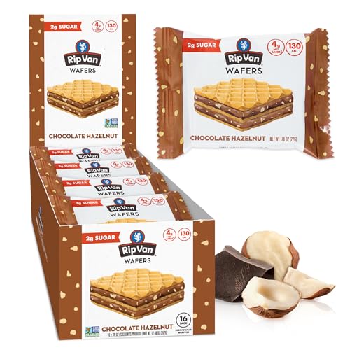 Rip Van Chocolate Hazelnut Wafer Cookies, Keto, Non-GMO, Healthy Snacks, Low Carb & Low Sugar (2g), Low Calorie, Vegan, 16 Count