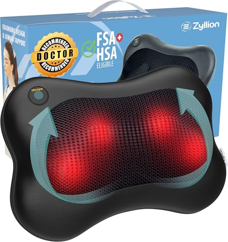 Zyllion ZMA-13 Back and Neck Massager with Heat for Pain Relief, Black