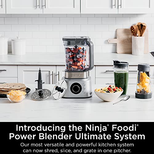 Ninja Blender and Food Processor Combo,Foodi Power Blenders For Kitchen and Personal Size,Smoothie Maker, 6 Functions for Bowls,Spreads,Dough, Shakes, 72 oz. Plastic Pitcher & To-Go Cups, Silver SS401