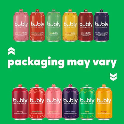 bubly Sparkling Water, 6 Flavor Variety Pack (Blackberry, Lime, Cherry, Grapefruit, Strawberry, Mango), Zero Sugar & Zero Calories, Seltzer Water, 12 Fl Oz Cans (Pack of 18)