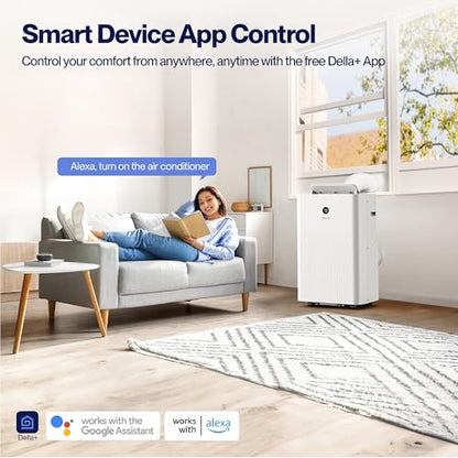 DELLA 14,000 BTU Portable Air Conditioner, Work with Alexa and WiFi, Cools Up To 800 Sq.Ft, Auto Swing, 3 Fan Speeds, Geo Fencing, Heat pump, Dehumidifier, with Remote Control & Window Kit