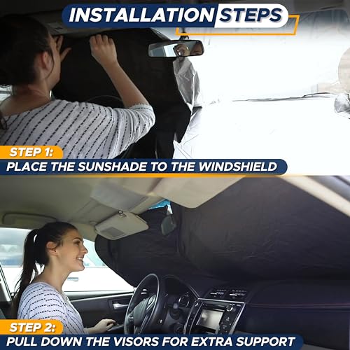 EcoNour Car Shade Front Windshield | Windshield Dash Protector for Maximum UV Rays and Sun Heat Protection | Sun Visor Car Interior Accessory for Cooler Interior | Large (64 x 34 inches)