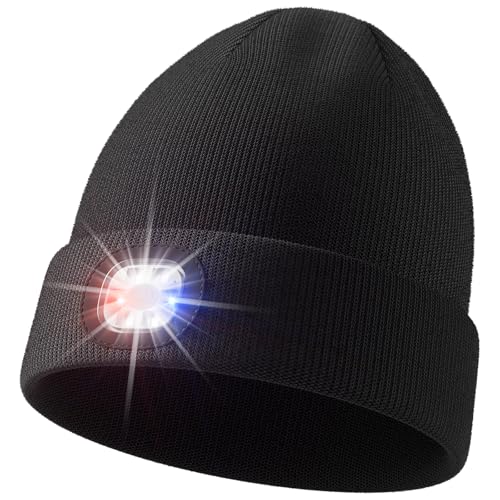 Olulse Unisex Beanie with The Light, USB Rechargeable Headlamp, Winter Knitted Cap, Running Hunting Hiking Camping Gear