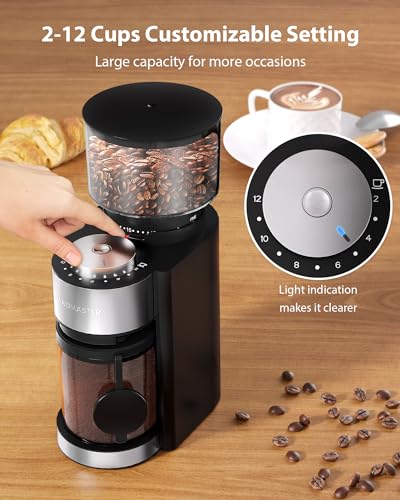 Aromaster Burr Coffee Grinder, 25 Settings, 2-12 Cups, Anti-Static, Black