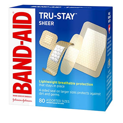 Band-Aid Brand Tru-Stay Sheer Strips Adhesive Bandages for First Aid and Wound Care, Assorted Sizes, 80 ct