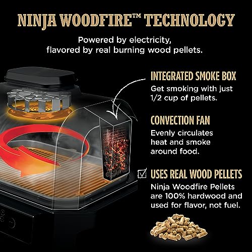 Ninja, Woodfire Pro XL Outdoor Grill & Smoker, Thermometer, 4-in-1 Master Grill, BBQ Smoker, Outdoor Air Fryer, Bake, Portable, Electric Grill, Dark Grey, OG850