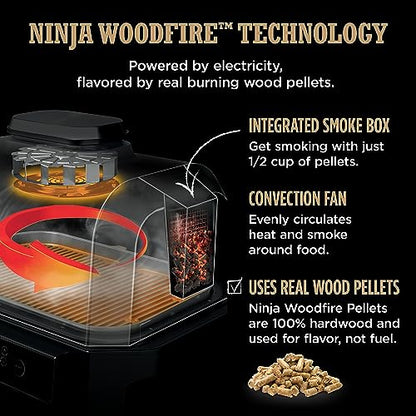 Ninja, Woodfire Pro XL Outdoor Grill & Smoker, Thermometer, 4-in-1 Master Grill, BBQ Smoker, Outdoor Air Fryer, Bake, Portable, Electric Grill, Dark Grey, OG850