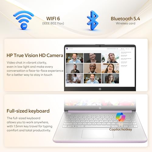 HP Stream 14" HD Student&Business Laptop with AI Copilot, Intel Processor N150, 4GB RAM, 1.12TB Storage (128GB UFS + 1TB Docking Station), 1 Year Office 365, 720p Webcam, Win 11, Lavender Purple