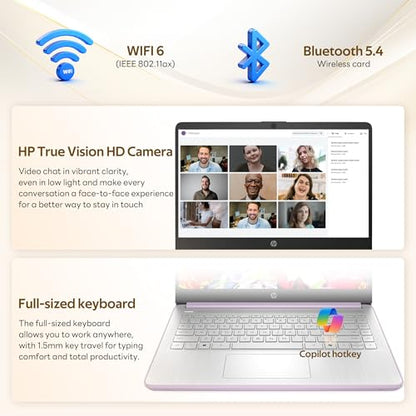 HP Stream 14" HD Student&Business Laptop with AI Copilot, Intel Processor N150, 4GB RAM, 1.12TB Storage (128GB UFS + 1TB Docking Station), 1 Year Office 365, 720p Webcam, Win 11, Lavender Purple
