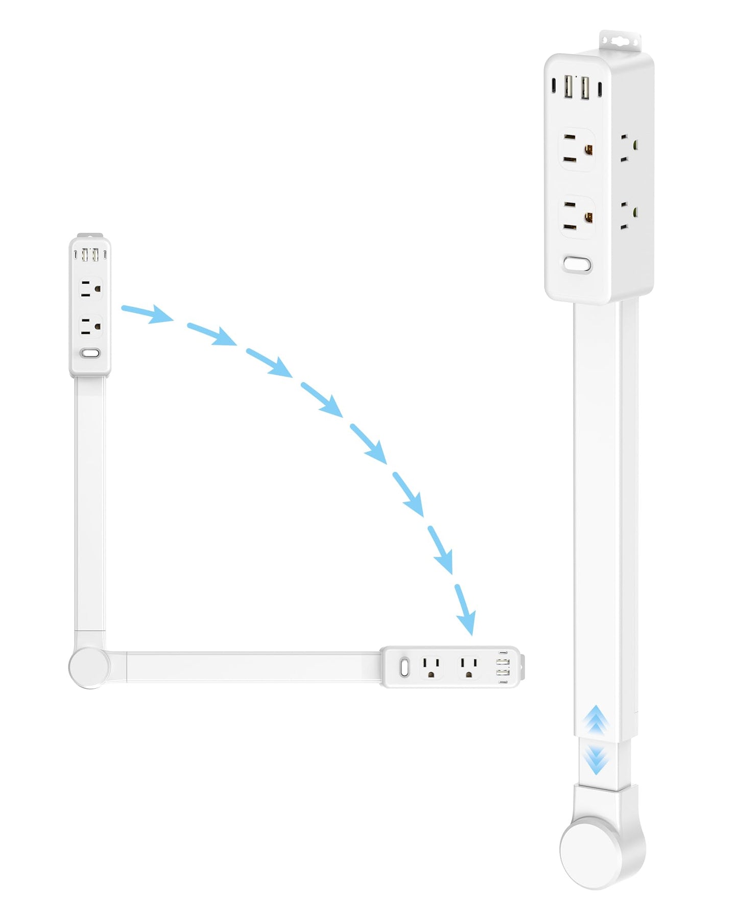 Olcorife Outlet Extender Stick, Power Strip with 6 Outlets & 4 USB Ports, Extends 22"-34", Rotates 180°(90° per Side), Home Dorm Essential for Nightstand, Couch and Desk