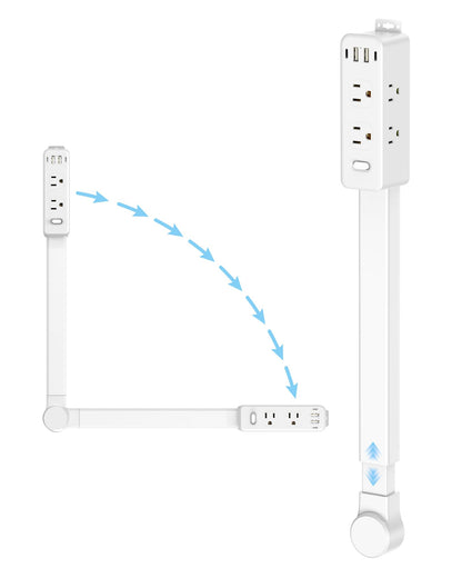 Olcorife Outlet Extender Stick, Power Strip with 6 Outlets & 4 USB Ports, Extends 22"-34", Rotates 180°(90° per Side), Home Dorm Essential for Nightstand, Couch and Desk
