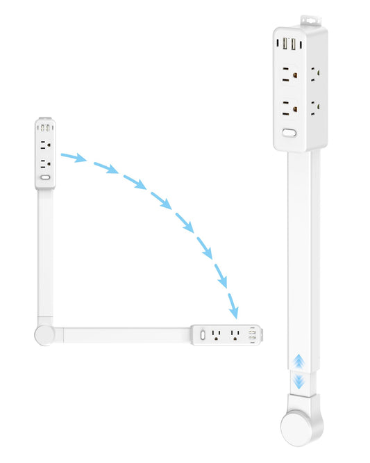 Olcorife Outlet Extender Stick, Power Strip with 6 Outlets & 4 USB Ports, Extends 22"-34", Rotates 180°(90° per Side), Home Dorm Essential for Nightstand, Couch and Desk