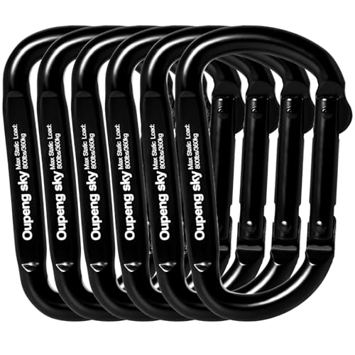 6PCS Carabiner Clip - Heavy Duty Iron Carabiners 800lbs Carabeaner D Ring Shape, Key Chain Clip Hook, Multipurpose for Camping, Hiking, Backpacking or Other Outdoor Activities, Black.