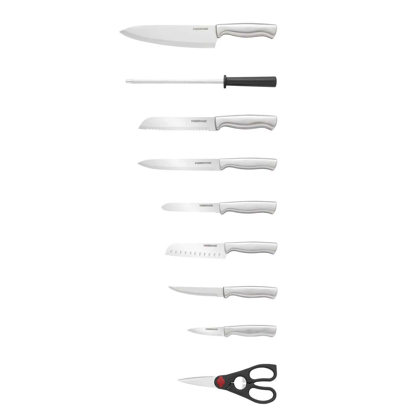 FARBERWARE 15-Piece Kitchen Knife Set with High-Carbon Stainless Steel Blades, Black Handles, Steak Knives, Wood Block, Razor Sharp and Ergonomic