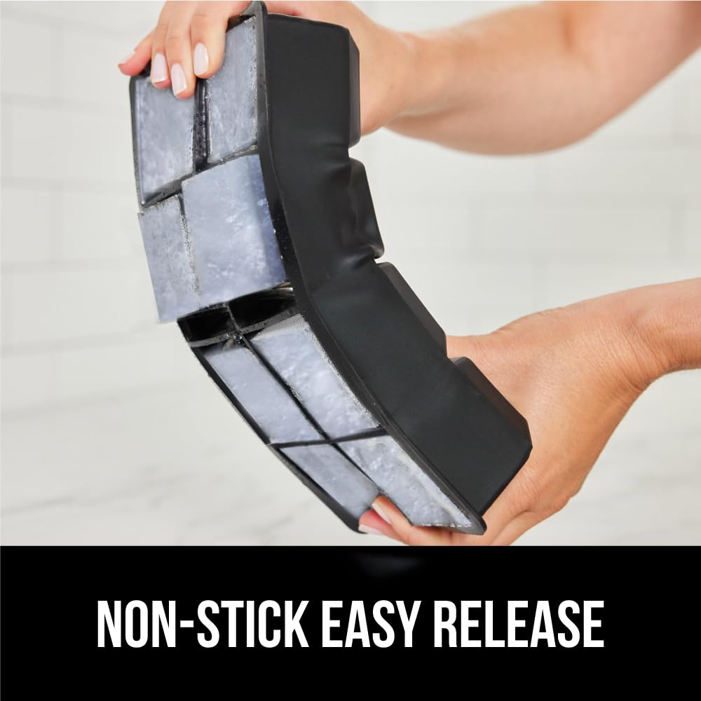 Gorilla Grip Slow Melting Large Silicone Ice Cube Tray for Freezer, 2 Pack, Easy to Push 8 Giant Square Cubes, Use for Cocktails, Iced Coffee, Water Bottle, Frozen Puree, Kitchen Bar Essentials, Black