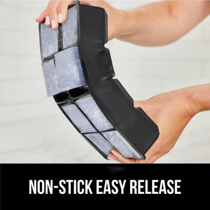 Gorilla Grip Slow Melting Large Silicone Ice Cube Tray for Freezer, 2 Pack, Easy to Push 8 Giant Square Cubes, Use for Cocktails, Iced Coffee, Water Bottle, Frozen Puree, Kitchen Bar Essentials, Black