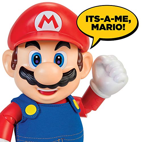 Super Mario It's-A Me, Mario! Collectible Action Figure, Talking Posable Mario Figure, 30+ Phrases and Game Sounds – 12 Inches Tall!