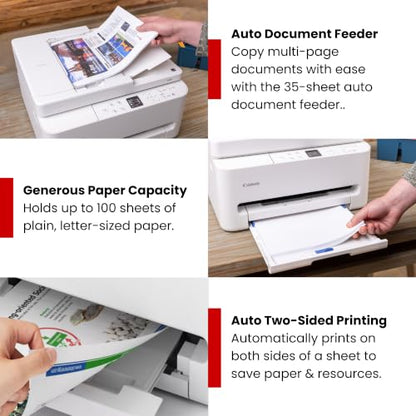 Canon PIXMA TR7120 Wireless Color Inkjet Printer, Duplex Printing, White – Home Printer with Copier/Scanner, Auto Document Feeder, Compact Design, Intuitive Control Panel