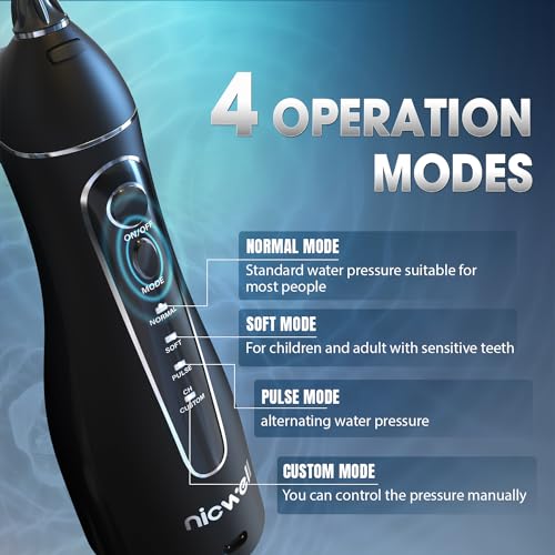 Nicwell Water Dental Flosser Teeth Pick - 4 Modes Dental Oral Irrigator, Portable & Rechargeable IPX7 Waterproof Personal Orthodontic Supplie Water Teeth Cleaner Picks for Home Travel