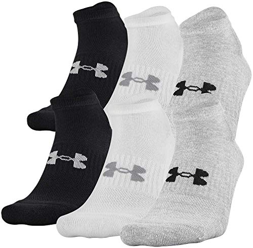 Under Armour Adult Training Cotton No Show Socks, Multipairs , True Gray Heather Assorted 2 (6-Pairs) , Large