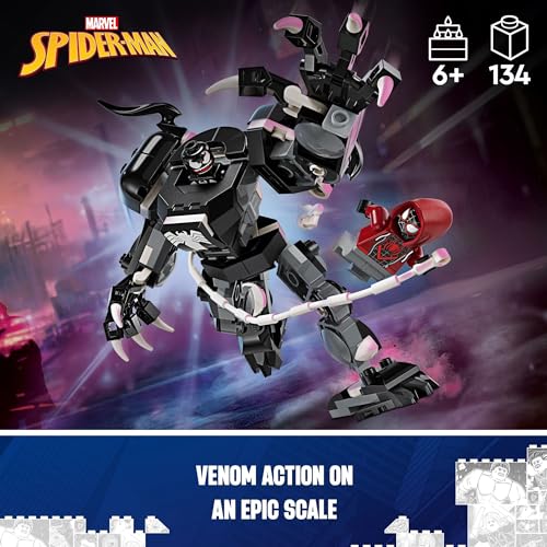 LEGO Marvel Venom Mech Armor vs. Miles Morales, Posable Action for Kids, Marvel Building Set with Minifigures, Travel Toy, Super Hero Battle Gift for Boys and Girls Aged 6 and Up, 76276