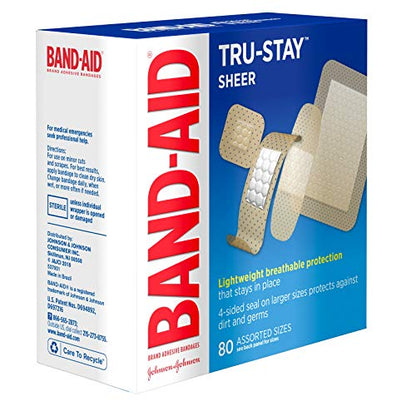 Band-Aid Brand Tru-Stay Sheer Strips Adhesive Bandages for First Aid and Wound Care, Assorted Sizes, 80 ct