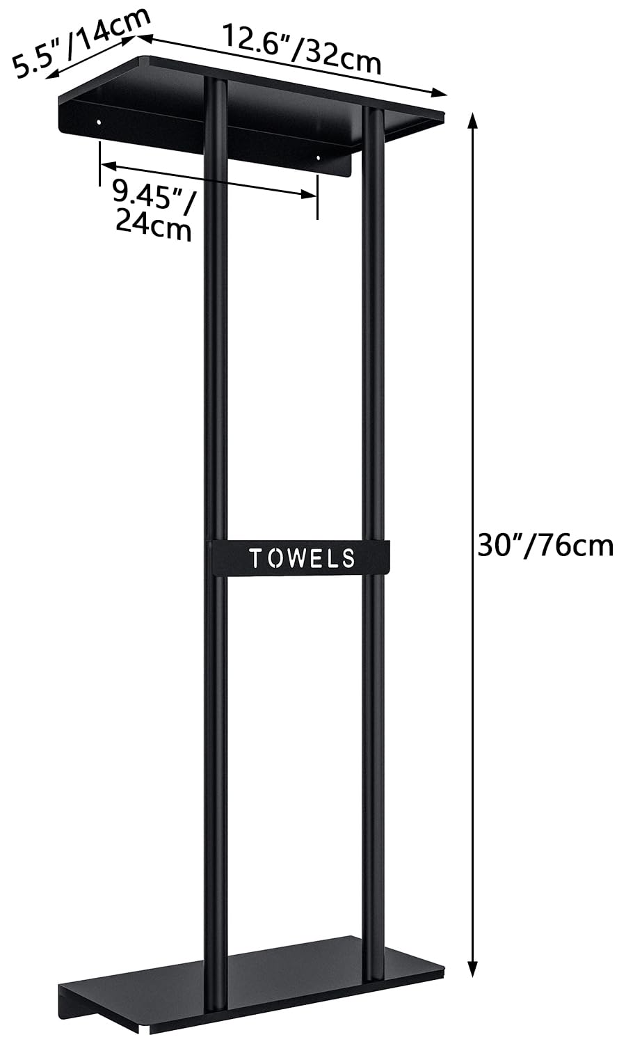 STWWO Towel Racks for Bathroom, Bathroom Towel Storage Wall Mounted 30 inch with Shelf Can Holds 6 Large Towels, Wall Towel Rack for Rolled Towels, Black