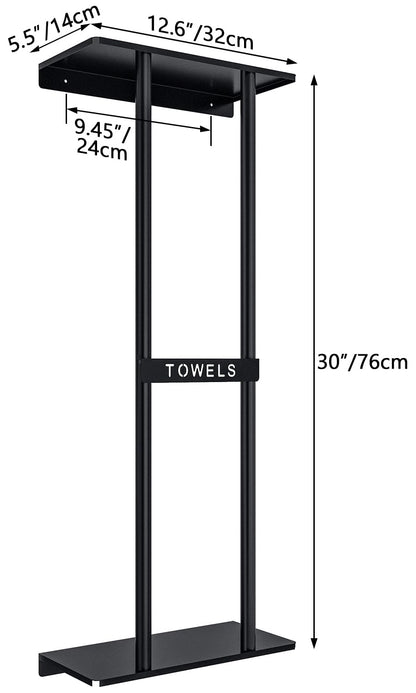 STWWO Towel Racks for Bathroom, Bathroom Towel Storage Wall Mounted 30 inch with Shelf Can Holds 6 Large Towels, Wall Towel Rack for Rolled Towels, Black