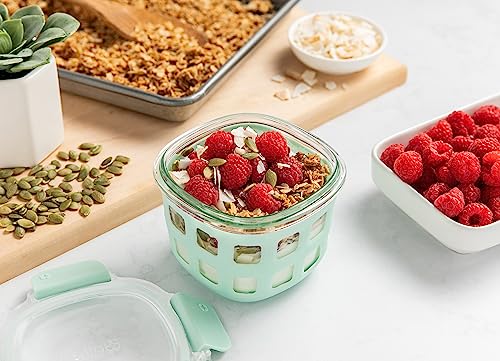 Ello DuraGlass Rounds Glass Food Storage Containers - Meal Prep Bowls with Silicone Sleeve and Airtight Lids, 2 Cup, Yucca
