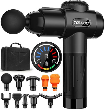 TOLOCO Massage Gun, Mothers Day Gifts, Deep Tissue Back Massage for Athletes for Pain Relief, Percussion Massager with 10 Massages Heads & Silent Brushless Motor, Relax Gifts for Mom/Dad, Black