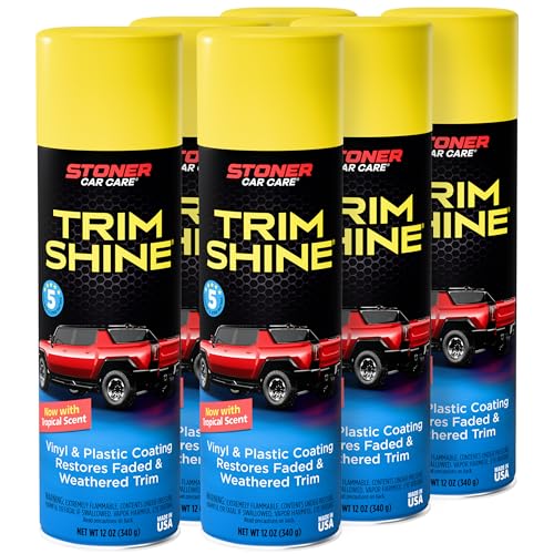 Stoner Car Care Trim Shine Black Trim Restorer, 12 oz, 91034 (Pack of 6) | Restores faded vinyl and plastic trim to a dark, OEM-style finish. Fast drying, no sling, tropical scent.